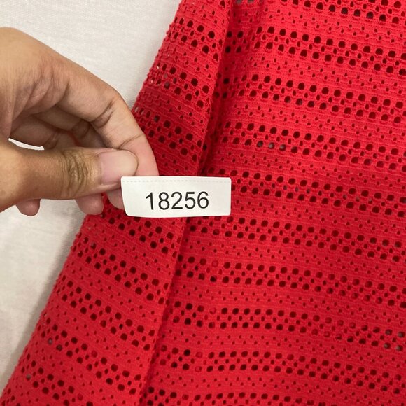 Ann Taylor Red Button Popover Mesh Open Knit Stretch Top Large - Picture 9 of 9
